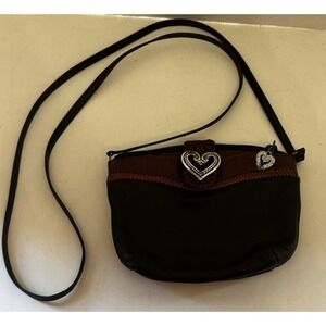 Brighton Mini Crossbody Black Brown  Leather Purse Ornate Heart Strap